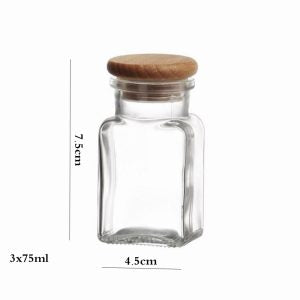 3-Piece Glass Spice Jar Set with Wooden Lids – 75ml Kitchen Storage