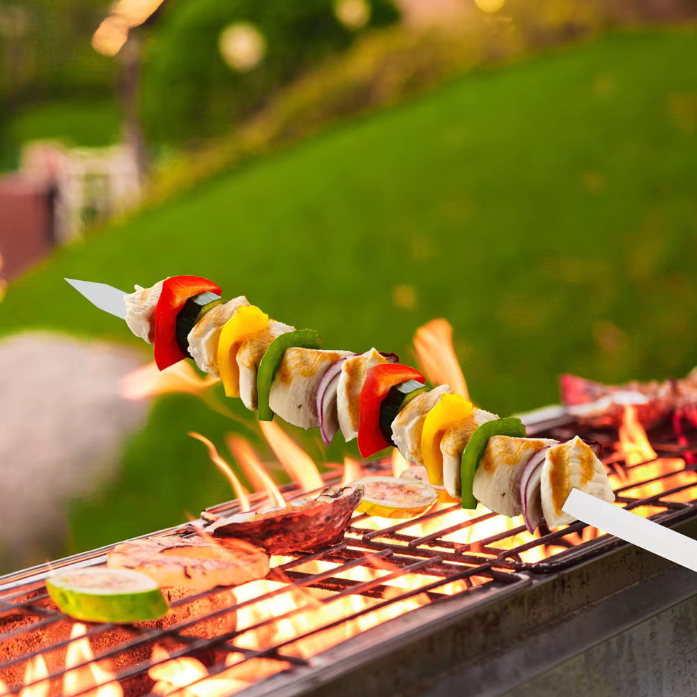 BBQ Stainless Steel Turkish Flat Kebab Skewers with Wooden Handle – Pack of 5 (45CM)