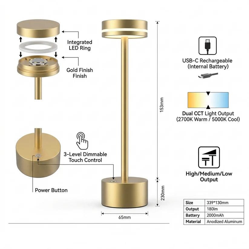 ZenGlow Touch Metal Lamp – Dimmable Modern Night Lamp