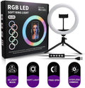 MJ26 RGB LED Ring Light 26cm with Tripod, Phone Holder & 360Â° Color Modes