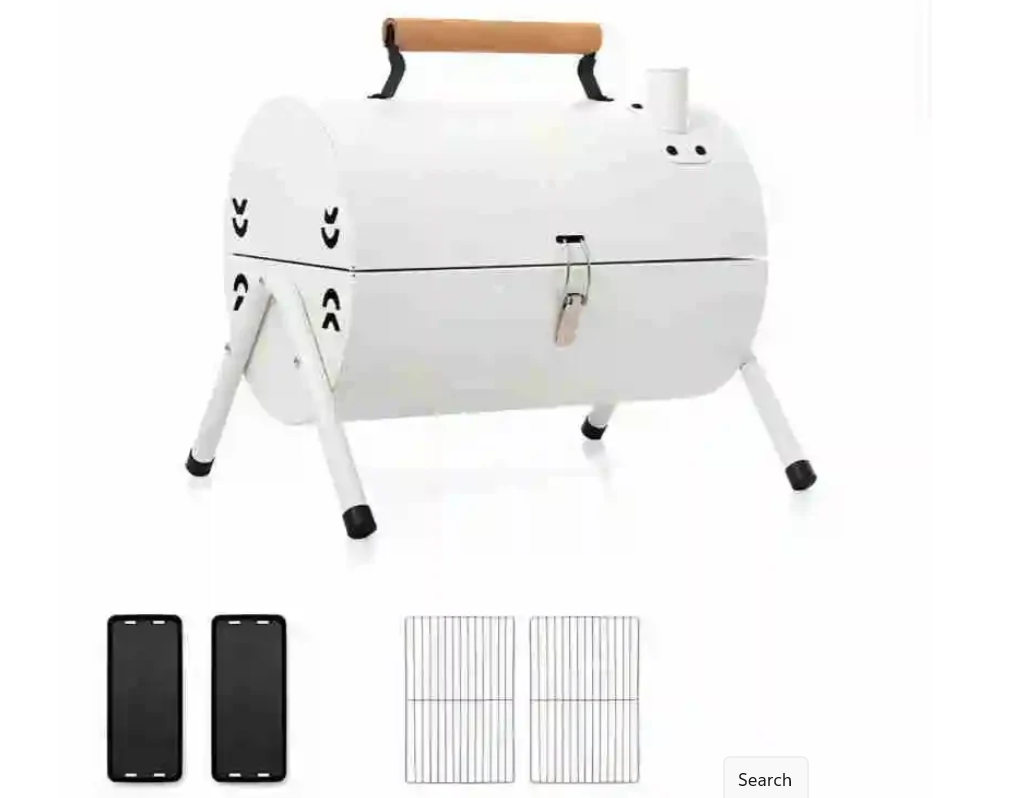 Premium Cylindrical Portable BBQ Grill - White