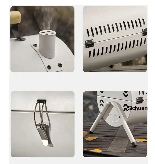 Premium Cylindrical Portable BBQ Grill - White