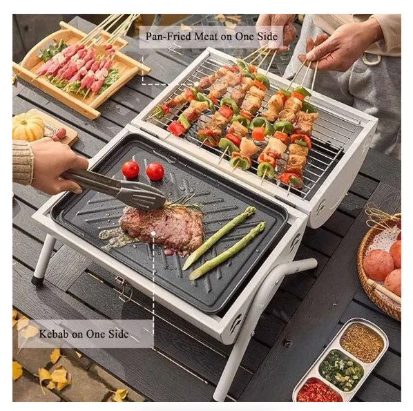 Premium Cylindrical Portable BBQ Grill - White