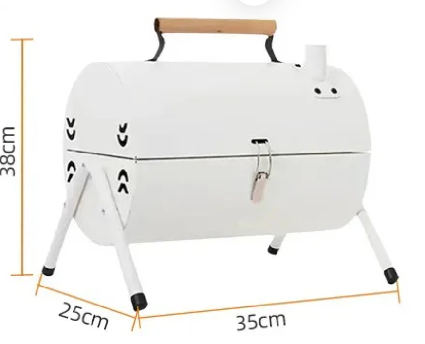 Premium Cylindrical Portable BBQ Grill - White