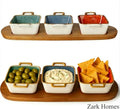 Acacia Wood Platter with 3-Piece Ceramic Bowls Set - Square