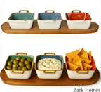 Acacia Wood Platter with 3-Piece Ceramic Bowls Set - Square