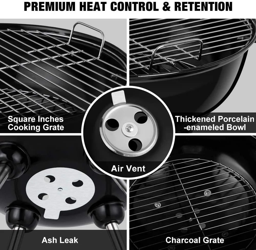 Portable Round Trolley BBQ Grill - Large- 46 cm