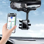 360Â° Rotatable & Retractable Rearview Mirror Phone Holder | Safe & Convenient Driving Mount
