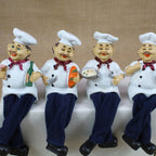 Pack of 4 French Fat Chef Dangly Legs Resin Figurines | Hand-Painted Kitchen Shelf Sitter Decor Set