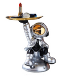 Luxury Astronaut Serving Tray Holder with Golden Tray | Resin Spaceman Home & Office Decor (Silver Grey)