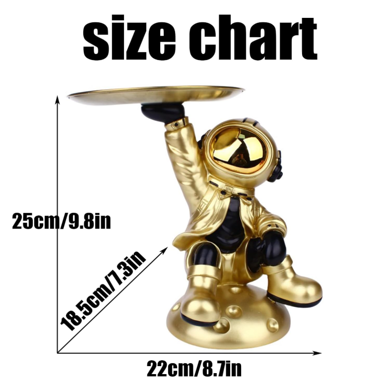 Luxury Astronaut Serving Tray Holder with Golden Tray | Resin Spaceman Home & Office Decor (Silver Grey)