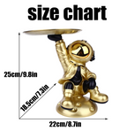 Luxury Astronaut Serving Tray Holder with Golden Tray | Resin Spaceman Home & Office Decor (Silver Grey)