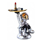 Luxury Astronaut Serving Tray Holder with Golden Tray | Resin Spaceman Home & Office Decor (Silver Grey)