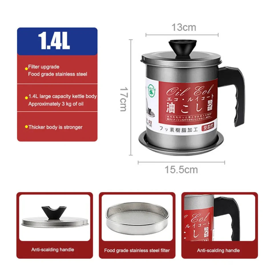 Stainless Steel Oil Filter Pot with Strainer for Cooking Oil Storage