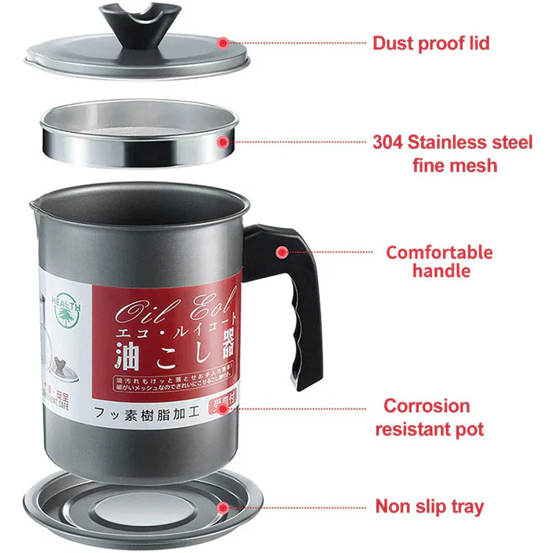 Stainless Steel Oil Filter Pot with Strainer for Cooking Oil Storage