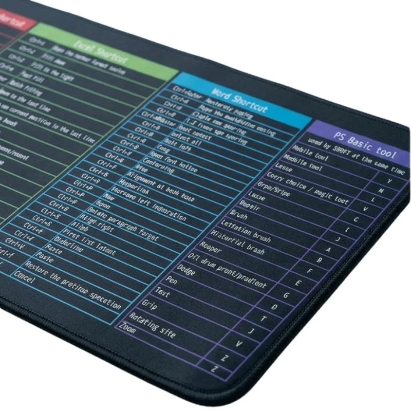 Large Excel Shortcut Keyboard Mouse Pad & Desk Mat 30Ã—59cm | Extended Non-Slip Office Table Mat for Work Study Gaming