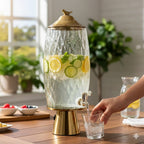 Handmade Turkish Glass Beverage Dispenser with Solid Brass Base & Lid – Luxury Series