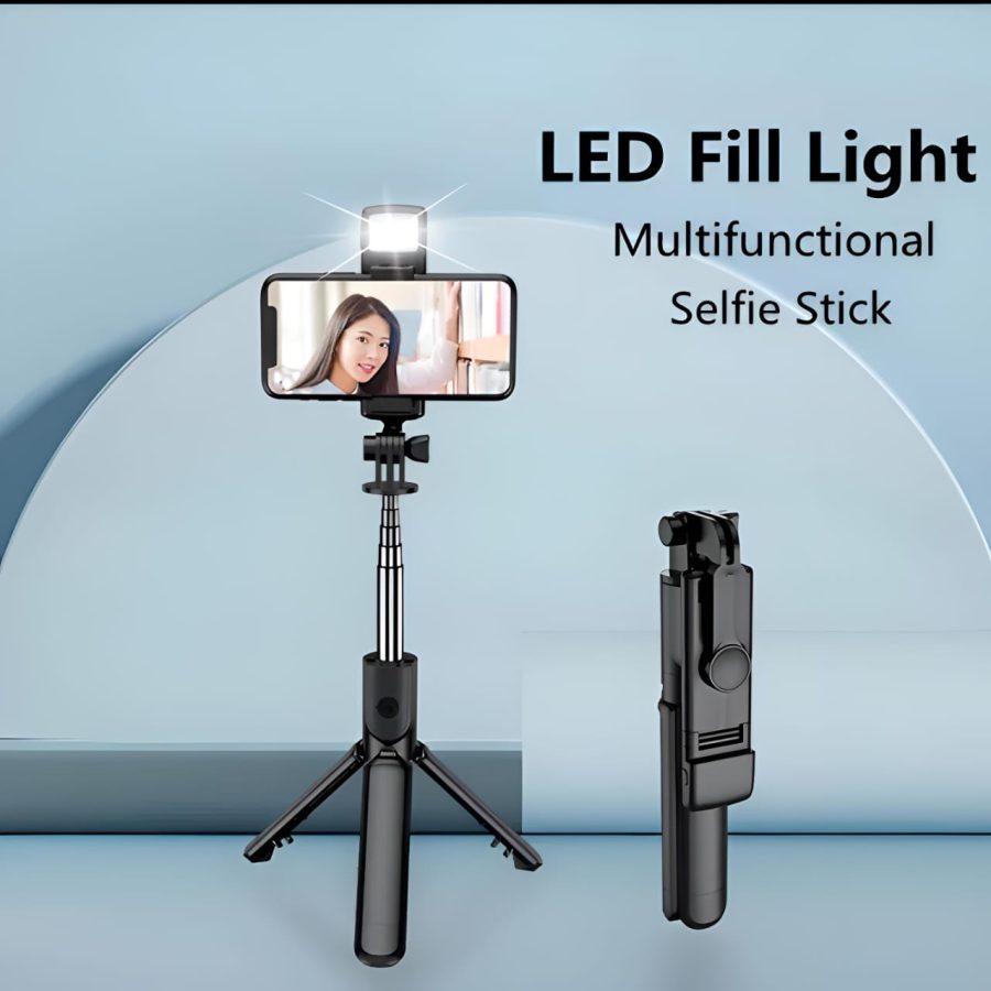 R1s Bluetooth Selfie Stick Tripod with Remote | 360Â° Foldable Phone & Action Camera Stand with LED Light