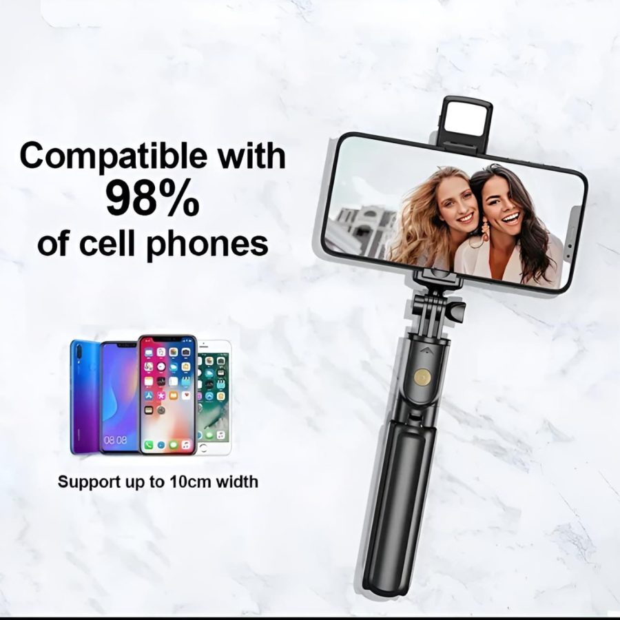 R1s Bluetooth Selfie Stick Tripod with Remote | 360Â° Foldable Phone & Action Camera Stand with LED Light
