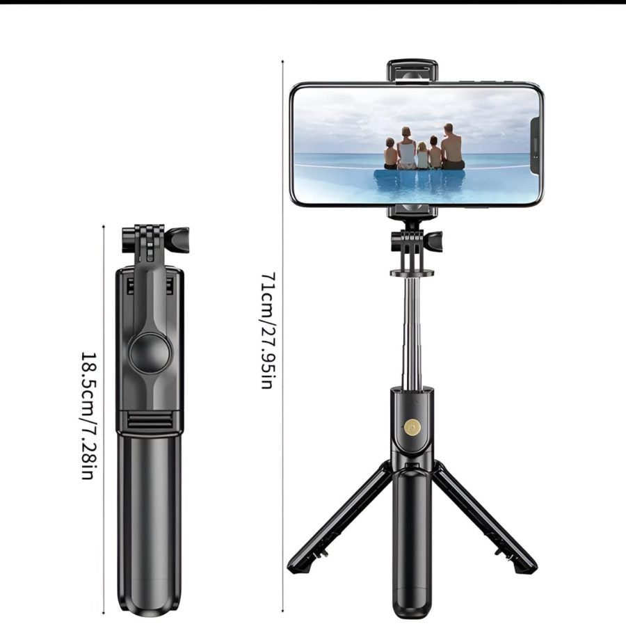 R1s Bluetooth Selfie Stick Tripod with Remote | 360Â° Foldable Phone & Action Camera Stand with LED Light