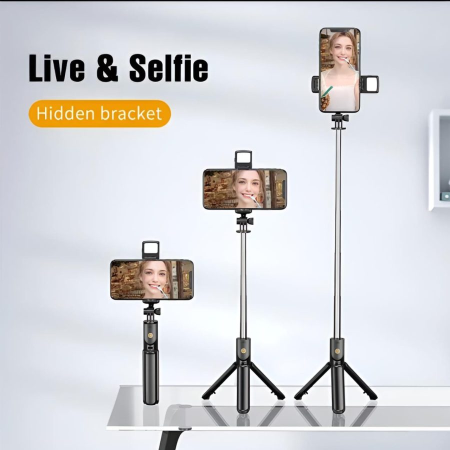R1s Bluetooth Selfie Stick Tripod with Remote | 360Â° Foldable Phone & Action Camera Stand with LED Light