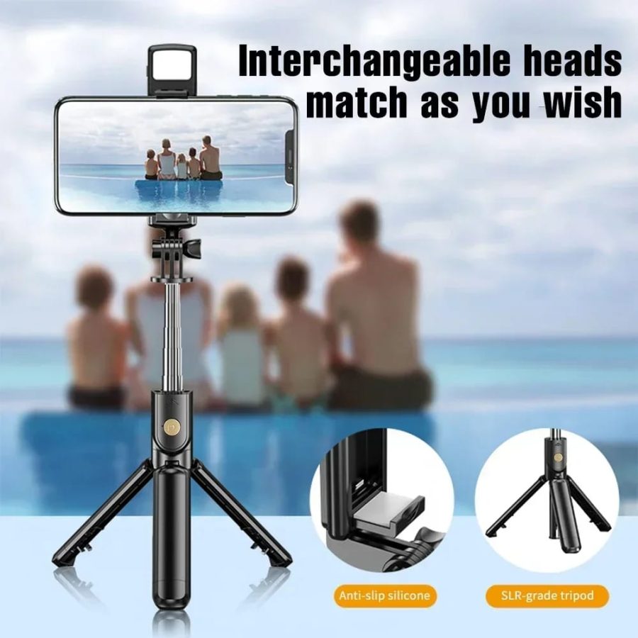 R1s Bluetooth Selfie Stick Tripod with Remote | 360Â° Foldable Phone & Action Camera Stand with LED Light