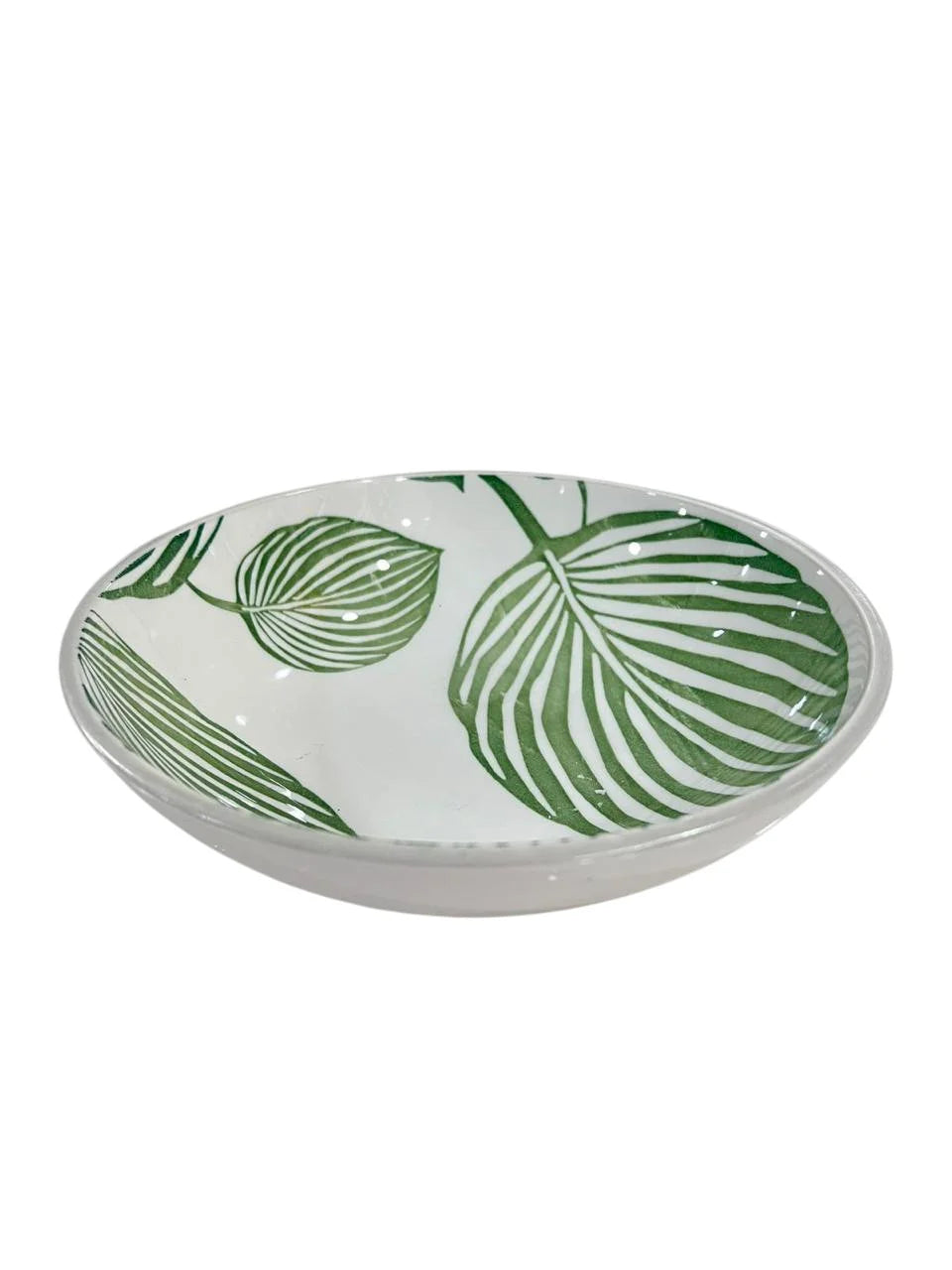 Green Leaf Porcelain Deep Plate - Elegant Soup & Pasta Bowl