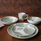 Green Leaf Porcelain Deep Plate - Elegant Soup & Pasta Bowl