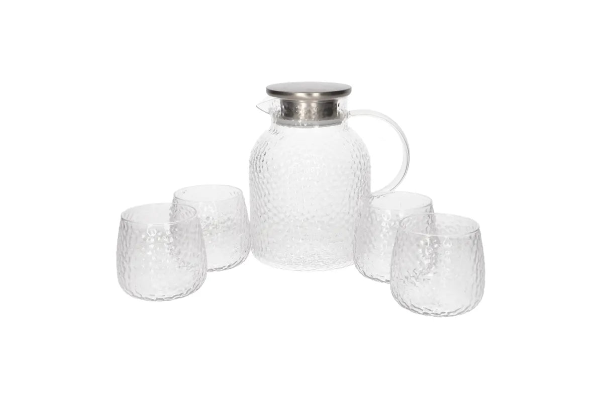 Glass Juice Jar & Glasses Set (5-Piece) | Borosilicate Pitcher Set