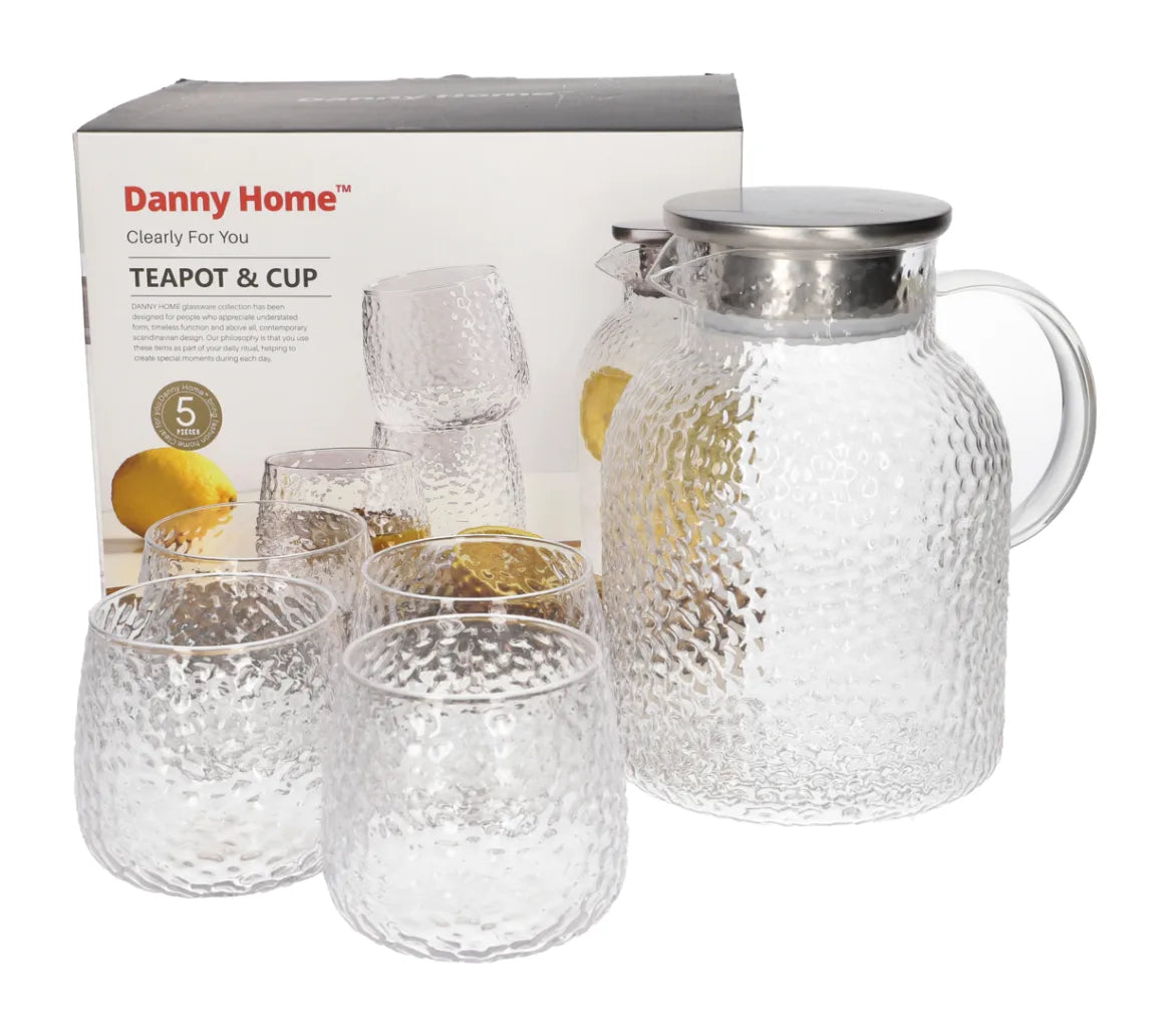 Glass Juice Jar & Glasses Set (5-Piece) | Borosilicate Pitcher Set