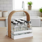 Danny Home 9-Piece Spice Jar Set with Rack Holder & Wooden Handle – Kitchen Organizer