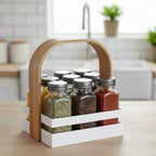 Danny Home 9-Piece Spice Jar Set with Rack Holder & Wooden Handle – Kitchen Organizer