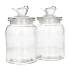 Storage Glass Jars 2-Pcs Set with Bird Design Lid – 980ml Clear Kitchen Storage Containers