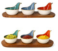Ceramic Condiment Bowls with Acacia Wood Tray (Set of 3) - Serving Set