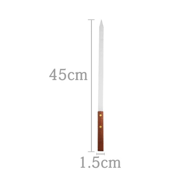 BBQ Stainless Steel Turkish Flat Kebab Skewers with Wooden Handle – Pack of 5 (45CM)