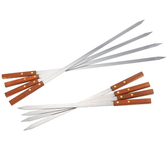 BBQ Stainless Steel Turkish Flat Kebab Skewers with Wooden Handle – Pack of 5 (45CM)