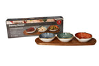 Acacia Wood Serving Board with Sauce Bowls - Premium Wooden Platter