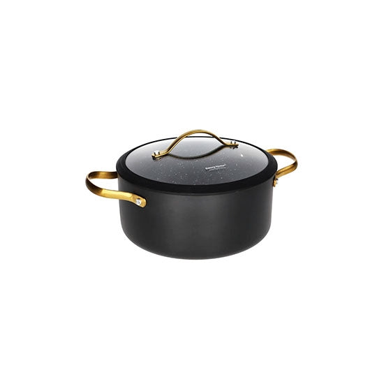 Non-Stick Casserole Cooking Pot with Glass Lid | Matte Black & Gold