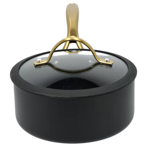 Non-Stick Saucepan with Glass Lid | Matte Black & Gold