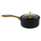 Non-Stick Saucepan with Glass Lid | Matte Black & Gold