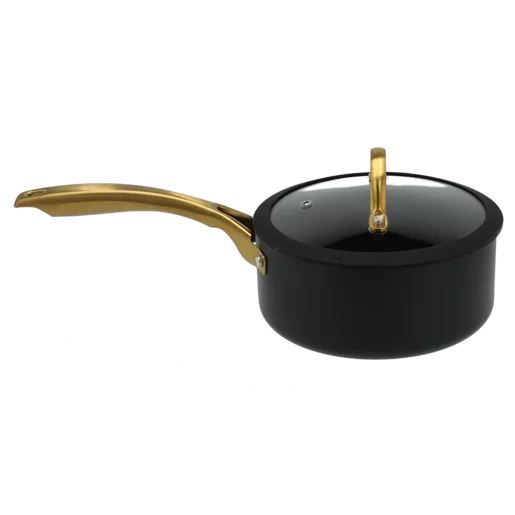 Non-Stick Saucepan with Glass Lid | Matte Black & Gold