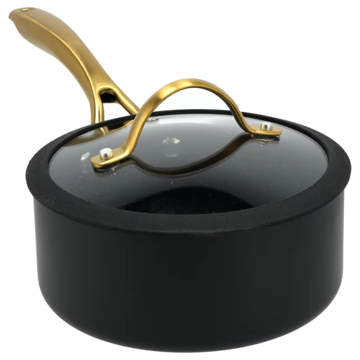 Non-Stick Saucepan with Glass Lid | Matte Black & Gold