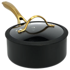Non-Stick Saucepan with Glass Lid | Matte Black & Gold