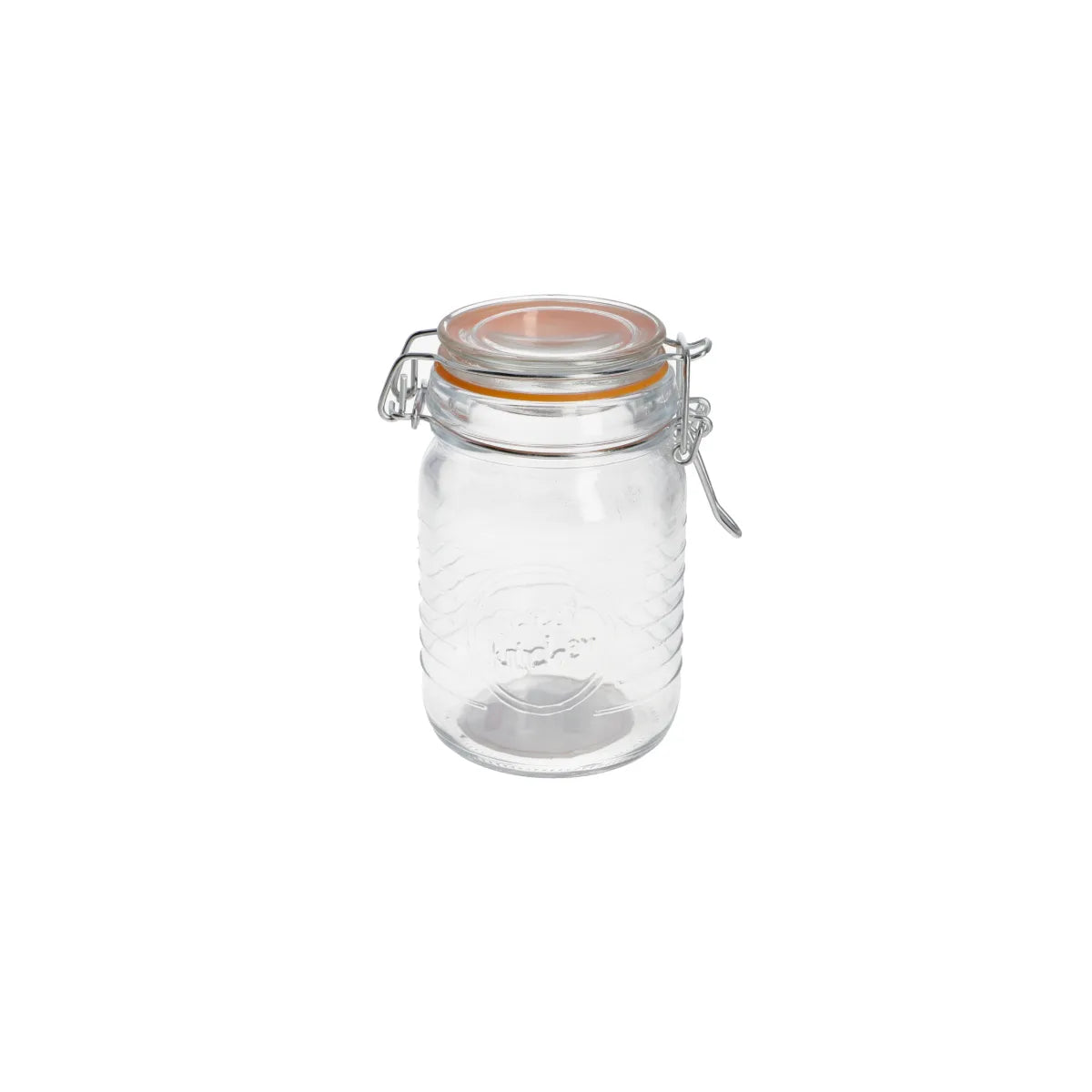 Clear Glass Spice Jar with Silver Clip Lid – Embossed Storage Jar