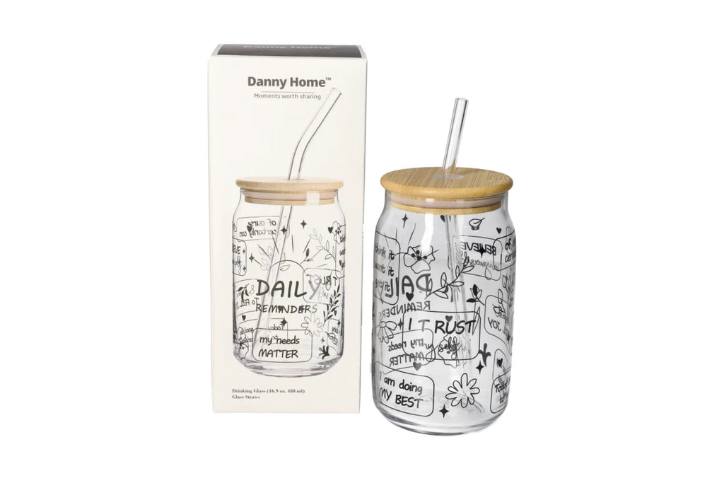 Manifest Glass Tumbler with Bamboo Lid & Straw | Aesthetic Drinkware