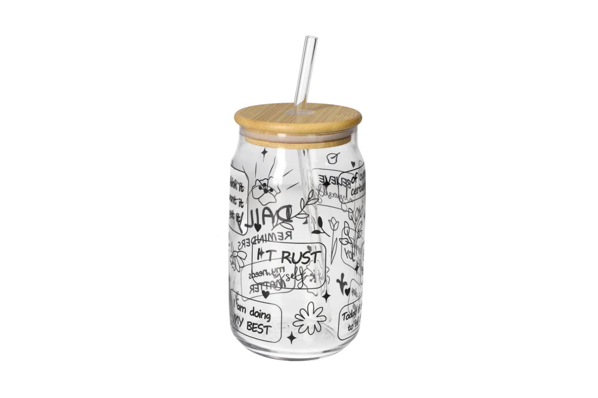 Manifest Glass Tumbler with Bamboo Lid & Straw | Aesthetic Drinkware