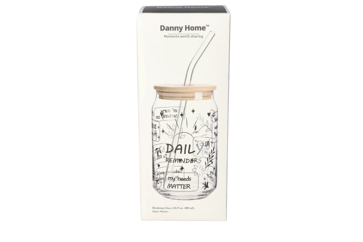 Manifest Glass Tumbler with Bamboo Lid & Straw | Aesthetic Drinkware