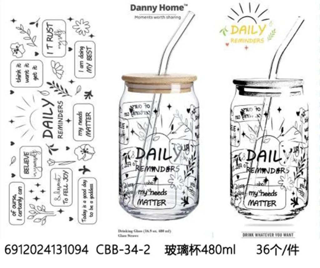 Manifest Glass Tumbler with Bamboo Lid & Straw | Aesthetic Drinkware