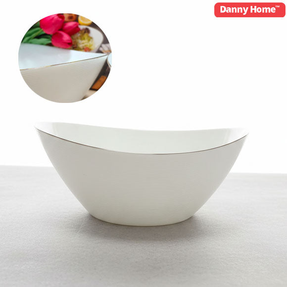 Ceramic Gold Line Salad Bowl Set (3 Pcs) 10" | Elegant Serving Bowls