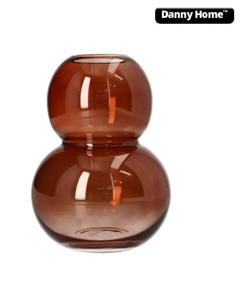 Brown Bubble Glass Plant Vase 18cm - Decorative Flower Vase